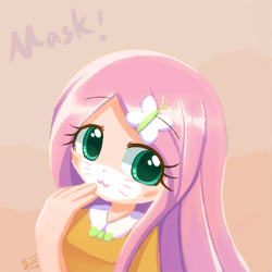 Size: 800x800 | Tagged: safe, artist:howxu, edit, editor:michaelsety, fluttershy, human, equestria girls, g4, :3, coronavirus, covid-19, cute, face mask, human coloration, shyabetes, solo