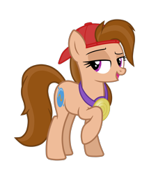 Size: 2652x2962 | Tagged: safe, artist:chomakony, oc, oc only, oc:kiranne spell, earth pony, pony, bedroom eyes, cap, earth pony oc, female, gold, hat, high res, jewelry, lidded eyes, mare, necklace, raised hoof, show accurate, simple background, smiling, solo, transparent background