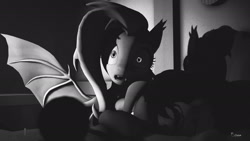 Size: 1920x1080 | Tagged: safe, artist:apimiku, artist:expee, fluttershy, bat pony, pony, vampire bat pony, g4, 3d, bat ponified, commission, fangs, female, flutterbat, grayscale, looking at you, mare, monochrome, night, nightmare night, nosferatu, open mouth, race swap, scary, solo, source filmmaker