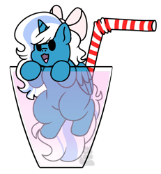 Size: 568x616 | Tagged: safe, artist:sno-cherry, oc, oc:fleurbelle, alicorn, pony, adorabelle, alicorn oc, bow, chibi, cup, cute, drinking, drinking straw, female, glass, hair bow, horn, mare, simple background, straw, transparent background, wings