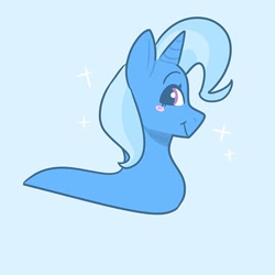 Size: 640x640 | Tagged: artist needed, source needed, useless source url, safe, trixie, pony, worm, worm pony, g4, blue background, blushing, cute, diatrixes, female, simple background, solo