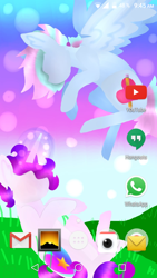 Size: 720x1280 | Tagged: safe, alternate version, artist:shinningblossom12, oc, oc only, oc:anasflow maggy, oc:shinning blossom, pegasus, pony, unicorn, duo, flying, glowing horn, grass, horn, multicolored hair, outdoors, pegasus oc, rainbow hair, sitting, unicorn oc, wings