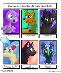 Size: 1005x1200 | Tagged: safe, artist:fallsplash, princess skystar, cat, dog, dragon, kwami, seapony (g4), g4, my little pony: the movie, :d, bubble, bust, collar, crossover, eyelashes, female, how to train your dragon, jade catkin, jewelry, littlest pet shop, male, miraculous ladybug, necklace, nooroo, ocean, open mouth, pearl necklace, scooby-doo!, six fanarts, smiling, toothless the dragon, underwater, voltron, water