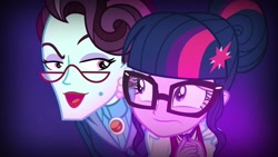 Size: 1920x1080 | Tagged: safe, screencap, principal abacus cinch, sci-twi, twilight sparkle, equestria girls, g4, my little pony equestria girls: friendship games, bad touch, eye contact, female, hand on shoulder, looking at each other, personal space invasion, principal and student, stranger danger, uncomfortable, unleash the magic