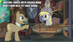 Size: 865x500 | Tagged: safe, artist:thor-disciple, edit, edited screencap, screencap, derpy hooves, doctor whooves, time turner, earth pony, pegasus, pony, g4, slice of life (episode), hawkwind, heavy metal, singing, song, song reference