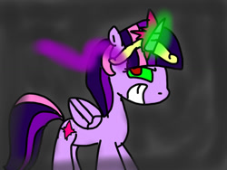 Size: 1024x768 | Tagged: safe, artist:twilighttothesparkle, twilight sparkle, alicorn, pony, g4, big crown thingy, corrupted, corrupted twilight sparkle, dark, dark equestria, dark magic, dark queen, dark twilight, dark twilight sparkle, dark world, darklight, darklight sparkle, element of magic, evil smile, evil twilight, female, grin, horn, jewelry, magic, possessed, queen twilight, regalia, roleplay, smiling, solo, sombra empire, sombra eyes, story included, tiara, twilight is anakin, twilight sparkle (alicorn), tyrant sparkle