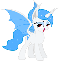 Size: 2438x2460 | Tagged: safe, artist:magister39, oc, oc only, oc:white flare, alicorn, bat pony, pony, alicorn oc, bat pony oc, bat wings, high res, horn, simple background, solo, transparent background, wings