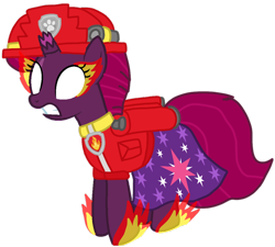 Size: 1014x914 | Tagged: safe, artist:徐詩珮, fizzlepop berrytwist, tempest shadow, pony, unicorn, series:sprglitemplight diary, series:sprglitemplight life jacket days, series:springshadowdrops diary, series:springshadowdrops life jacket days, g4, alternate universe, clothes, cute, marshall (paw patrol), paw patrol, simple background, transparent background