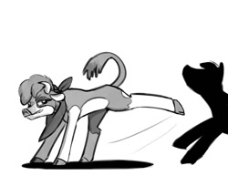 Size: 1200x927 | Tagged: safe, artist:warskunk, arizona (tfh), cow, them's fightin' herds, bandana, cloven hooves, community related, female, grayscale, kicking, monochrome, silhouette, simple background, solo, white background