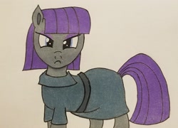 Size: 1788x1290 | Tagged: safe, artist:polar_storm, maud pie, earth pony, pony, g4, blue eyes, clothes, colored, cute, enraged, female, frown, mare, maud pie is not amused, maudabetes, simple background, sketch, solo, traditional art, unhappy, white background