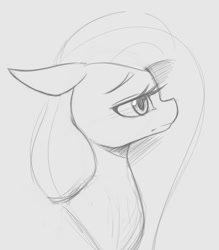 Size: 616x704 | Tagged: safe, artist:tre, fluttershy, pegasus, pony, g4, bereft, bust, female, floppy ears, frown, gray background, looking away, mare, monochrome, profile, side view, simple background, sketch, solo