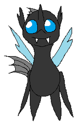 Size: 170x265 | Tagged: artist needed, source needed, safe, changeling, bugpony, cute, cuteling, drone, fangs, insectoid, simple background, solo, white background