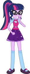 Size: 1561x3842 | Tagged: safe, artist:sketchmcreations, sci-twi, twilight sparkle, equestria girls, equestria girls specials, g4, clothes, commission, equestria girls outfit, female, looking at you, mary janes, sci-twi outfits, shoes, simple background, smiling, socks, solo, transparent background, vector