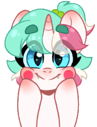 Size: 755x981 | Tagged: safe, artist:cottonsweets, oc, oc only, oc:cottonsweets, candy pony, cat, cat pony, food pony, original species, pony, unicorn, :p, animated, blush sticker, blushing, cute, female, gif, gift art, mare, simple background, solo, tongue out, transparent background, wide eyes