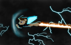 Size: 7000x4430 | Tagged: safe, artist:ejlightning007arts, oc, oc only, oc:ej, alicorn, pony, alicorn oc, back to the future, crossover, fire, flying, glowing wings, horn, lightning, male, solo, stallion, storm, time travel, wings