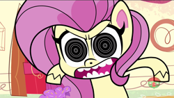 Size: 1280x720 | Tagged: safe, screencap, fluttershy, pegasus, pony, cute-pocalypse meow, g4.5, my little pony: pony life, angry, female, flutterrage, mare, nightmare face, solo, treehouse logo