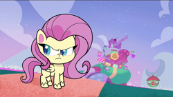 Size: 1280x720 | Tagged: safe, screencap, fluttershy, pegasus, pony, cute-pocalypse meow, g4.5, my little pony: pony life, angry, female, fluttershy is not amused, mare, solo, sugar packet place, unamused