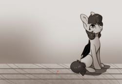 Size: 1017x700 | Tagged: safe, artist:28gooddays, oc, bat pony, pony, :c, animated, behaving like a cat, book, catching, chase, chest fluff, cup, cute, dilated pupils, ear fluff, eyes on the prize, floppy ears, flying, frown, gif, glare, gritted teeth, jumping, lamp, looking up, mess, monochrome, ocbetes, pounce, reaching, solo, spread wings, water, wings, ych example, ych sketch, your character here