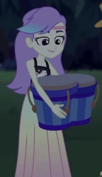 Size: 398x690 | Tagged: safe, screencap, snow flower, equestria girls, equestria girls specials, g4, my little pony equestria girls: better together, my little pony equestria girls: sunset's backstage pass, bongos, clothes, cropped, drums, female, long skirt, musical instrument, skirt, sleeveless, solo, tank top