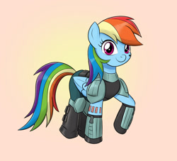 Size: 1100x1000 | Tagged: safe, artist:mew-me, rainbow dash, pegasus, pony, g4, cara dune, clothes, cosplay, costume, female, mare, solo, star wars, the mandalorian