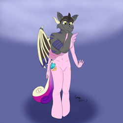 Size: 2400x2400 | Tagged: safe, artist:kparote22, princess cadance, oc, dragon, anthro, unguligrade anthro, g4, abstract background, cadance suit, clothes, costume, dressing, furry, furry oc, high res, pony costume, ponysuit, solo