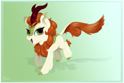 Size: 3264x2188 | Tagged: safe, artist:fladdrarblyg, autumn blaze, kirin, g4, sounds of silence, awwtumn blaze, cute, female, gradient background, high res, looking at you, open mouth, smiling, solo