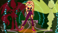 Size: 6830x3840 | Tagged: safe, artist:legendaryspider, sunset shimmer, demon, equestria girls, equestria girls series, g4, my little pony equestria girls, my little pony equestria girls: friendship games, confident, daydream shimmer, light and dark, music festival outfit, show accurate, sunset satan, sunset's conscience