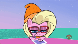 Size: 1920x1080 | Tagged: safe, screencap, bubbles cherub mcsquee, buttershy, pegasus, pony, cute-pocalypse meow, g4.5, my little pony: pony life, animated, bored, female, glasses, help, mare, ponies with technology, solo, sound, tablet, treehouse logo, webm