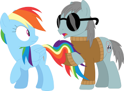 Size: 3558x2602 | Tagged: safe, artist:porygon2z, rainbow dash, oc, oc:nosight, g4, blind, high res, prehensile tail, simple background, sunglasses, tail hold, transparent background