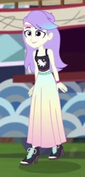 Size: 287x600 | Tagged: safe, screencap, snow flower, equestria girls, equestria girls series, g4, sunset's backstage pass!, spoiler:eqg series (season 2), clothes, cropped, feet, female, high heels, long skirt, open-toed shoes, shoes, skirt, sleeveless, solo, tank top, toes