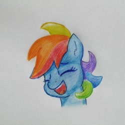 Size: 1080x1080 | Tagged: safe, artist:iblueberry_gummy, rainbow dash, pegasus, pony, g4, :d, bust, eyes closed, female, mare, open mouth, smiling, solo, traditional art