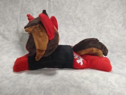 Size: 1032x774 | Tagged: safe, artist:bluedragonflyplush, pony, unicorn, all time low, beanie (plushie), clothes, commission, horn, irl, jack barakat, male, photo, plushie, ponified, prone, shirt, solo, stallion, t-shirt