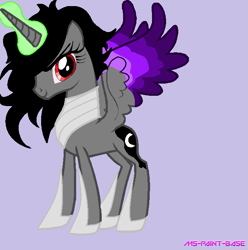 Size: 651x655 | Tagged: safe, alternate version, artist:moonmiyato, princess luna, alicorn, pony, g4, alternate hairstyle, base used, bevor, boots, colored wings, concave belly, corrupted luna, dark magic, dark princess, female, glowing horn, gorget, horn, lavender background, magic, no tail, palette swap, recolor, red eyes, shoes, simple background, skinny, solo, thin, thin legs, two toned wings, unfinished edit, wings