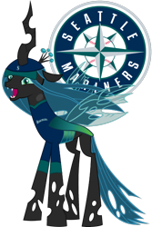 Size: 980x1470 | Tagged: safe, artist:davidpinskton117, edit, editor:princessember2019, vector edit, queen chrysalis, changeling, g4, baseball, clothes, female, hat, jersey, mlb, seattle mariners, simple background, solo, sports, transparent background, vector