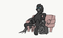 Size: 1400x839 | Tagged: safe, artist:somber, oc, oc only, oc:corvus, griffon, beak, colored, couch, furniture, griffon oc, lonely, male, sad, sitting, solo
