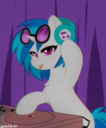 Size: 1000x1200 | Tagged: safe, artist:cottonsweets, dj pon-3, vinyl scratch, pony, unicorn, g4, :p, chest fluff, female, mare, solo, tongue out, turntable