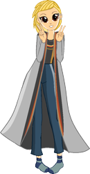 Size: 458x881 | Tagged: safe, artist:grapefruitface1, equestria girls, g4, base used, clothes, coat, doctor who, equestria girls-ified, female, jodie whittaker, pants, peace sign, shirt, simple background, solo, t-shirt, thirteenth doctor, transparent background, trenchcoat, vector
