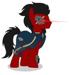 Size: 3600x3800 | Tagged: safe, artist:kitana762, oc, oc only, oc:red eye, cyborg, cyborg pony, earth pony, pony, fallout equestria, cloak, clothes, high res, pipbuck, simple background, solo, transparent background, vector