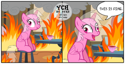 Size: 2000x1026 | Tagged: safe, artist:oyks, pony, any race, base, commission, fire, meme, this is fine, vector, your character here