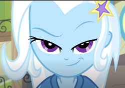 Size: 540x383 | Tagged: safe, screencap, trixie, equestria girls, equestria girls specials, g4, my little pony equestria girls: better together, my little pony equestria girls: forgotten friendship, cropped, female, smiling, smirk, solo