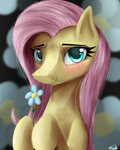 Size: 2000x2500 | Tagged: safe, artist:nixworld, fluttershy, pegasus, pony, abstract background, bust, cute, eye reflection, female, flower, hoof hold, long hair, looking at you, mare, portrait, reflection, smiling, smiling at you, solo, three quarter view