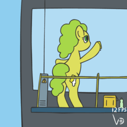 Size: 800x800 | Tagged: safe, artist:vohd, oc, oc only, earth pony, pony, animated, bucket, frame by frame, sky, solo, sponge, squigglevision, window