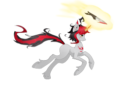 Size: 4000x3000 | Tagged: safe, artist:tomat-in-cup, oc, oc only, pony, unicorn, blood, glowing horn, horn, knife, magic, messy mane, running, simple background, solo, telekinesis, transparent background, unicorn oc