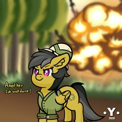 Size: 1980x1980 | Tagged: safe, artist:yelowcrom, daring do, pegasus, pony, g4, cool guys don't look at explosions, explosion, female, mare, newbie artist training grounds