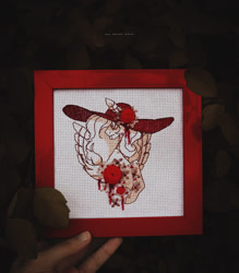Size: 1000x1140 | Tagged: safe, artist:ipoloarts, oc, oc only, pony, commission, cross stitch, crossstitching, embroidery, finished commission, flower, handmade, needlework, photography, red, solo, ych example, ych result