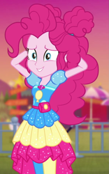Size: 593x950 | Tagged: safe, screencap, pinkie pie, equestria girls, equestria girls series, g4, sunset's backstage pass!, spoiler:eqg series (season 2), cropped, female, geode of sugar bombs, magical geodes, music festival outfit, solo