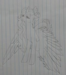 Size: 1280x1444 | Tagged: safe, artist:marifoxspirit, oc, oc:fleurbelle, alicorn, pony, alicorn oc, female, horn, lined paper, mare, sketch, solo, traditional art, wings