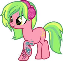 Size: 5000x4847 | Tagged: safe, artist:n0kkun, lemon zest, earth pony, pony, g4, commission, equestria girls ponified, eyebrow piercing, eyeshadow, female, headphones, makeup, mare, piercing, ponified, raised hoof, raised leg, simple background, snake bites, solo, tattoo, transparent background