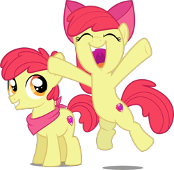Size: 1801x1767 | Tagged: safe, artist:jhayarr23, artist:whalepornoz, edit, editor:slayerbvc, vector edit, apple bloom, earth pony, pony, g4, apple bloom's bow, applebuck, bandana, bow, colt, female, filly, grin, hair bow, looking up, male, overjoyed, r63 paradox, rule 63, self ponidox, simple background, smiling, transparent background, vector