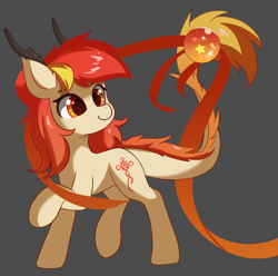 Size: 976x969 | Tagged: safe, artist:neverend, oc, oc only, oc:kina hua, dragon, eastern dragon, hybrid, longma, pony, antlers, china, looking back, nation ponies, people's republic of china, ponified, raised hoof, raised leg, raised tail, ribbon, solo, stars, tail